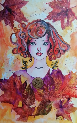 Aquarell Herbstfrau